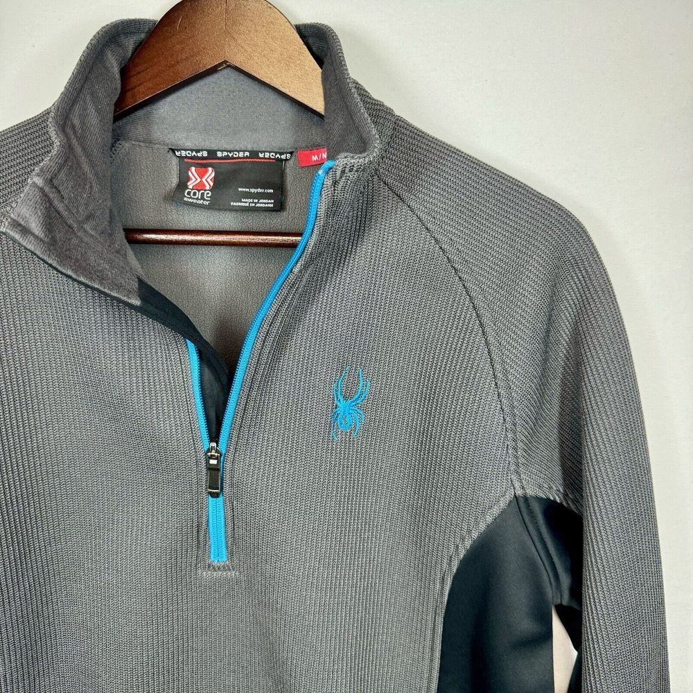 Spyder Men's Gray Knit 1/4 Zip Ribbed Pullover Ski Sweater Jacket Size Medium
